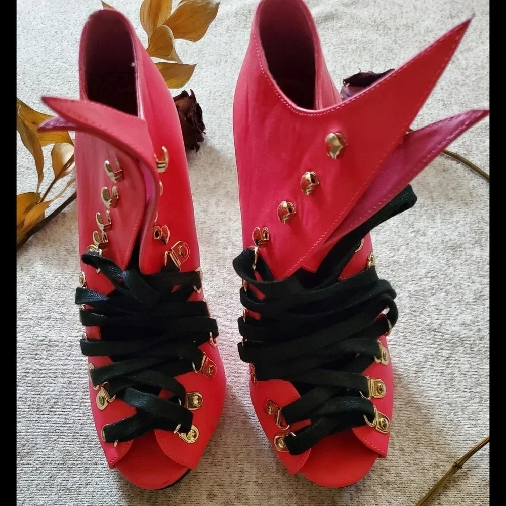 Privileged Demeter Lace Up Pink heels - Picture 9 of 9